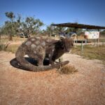 Sturt NP: Drahtskulptur eines Quolls Sturt NP: Drahtskulptur eines Quolls